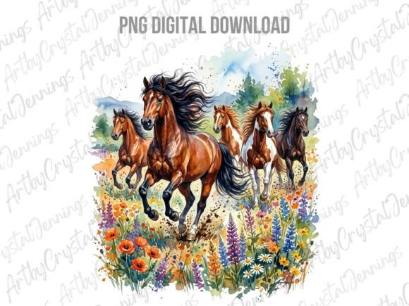 Download Watercolor Running Wild Horses PNG - Running Collection