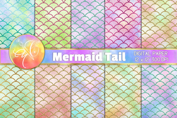 Download Mermaid Tails Pastel Color Digital Paper - Pastel color Collection