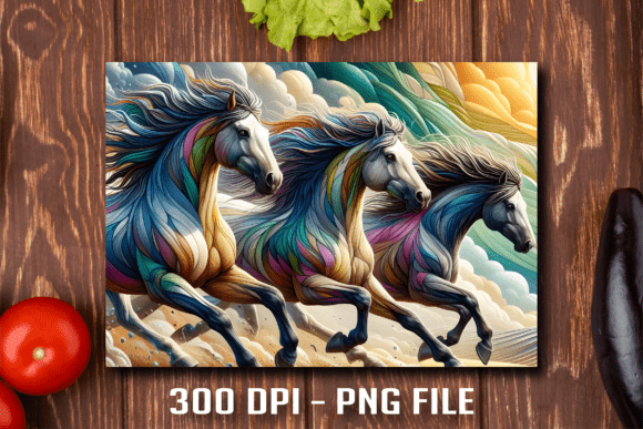 Download Three Running Horses Cutting Board PNG - Premium Resources